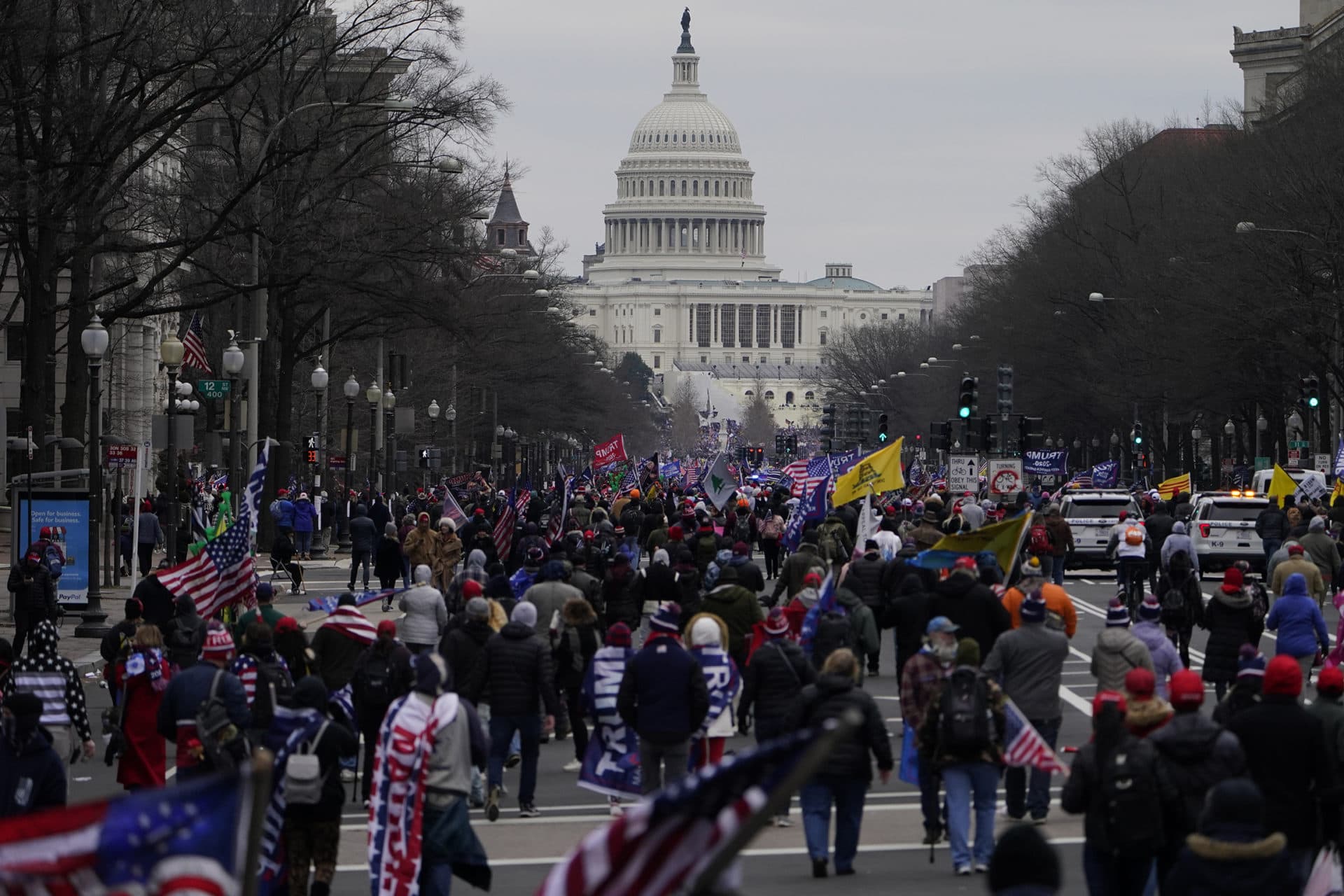Supporters of President Trump march on Pennsylvania Avenue toward the U.S. Capitol on Jan. 6, 2021, in Washington. (Jacquelyn Martin/AP)