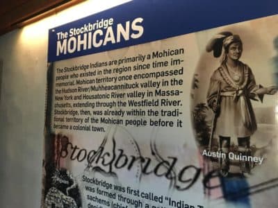 A display in The Mission House written by tribal members of the Stockbridge-Munsee Band of Mohican Indians. (Nancy Eve Cohen, NEPM)