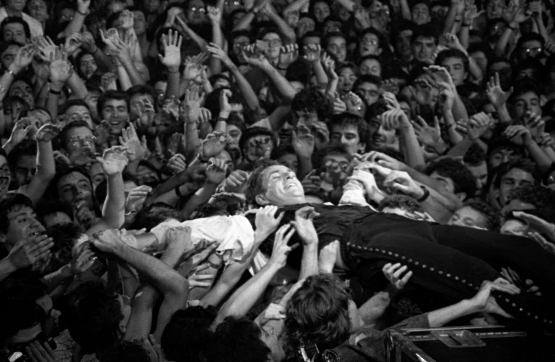 Peter Gabriel backsliding into an audience. (Courtesy Tony Levin)