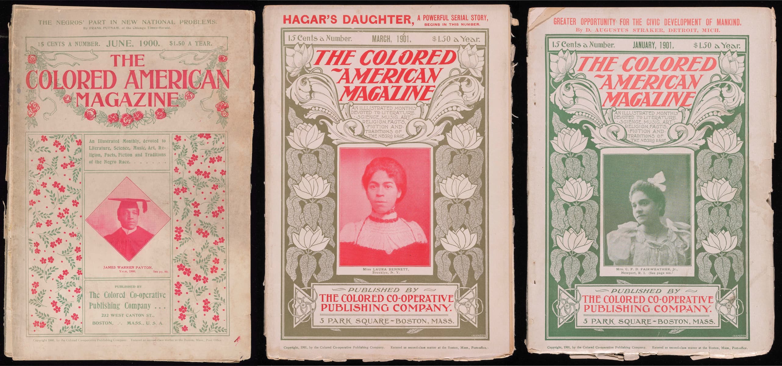 Covers of The Colored American Magazine, reproduced from The Digital Colored American Magazine, coloredamerican.org. Original held at the Beinecke Rare Book and Manuscript Library, Yale University.