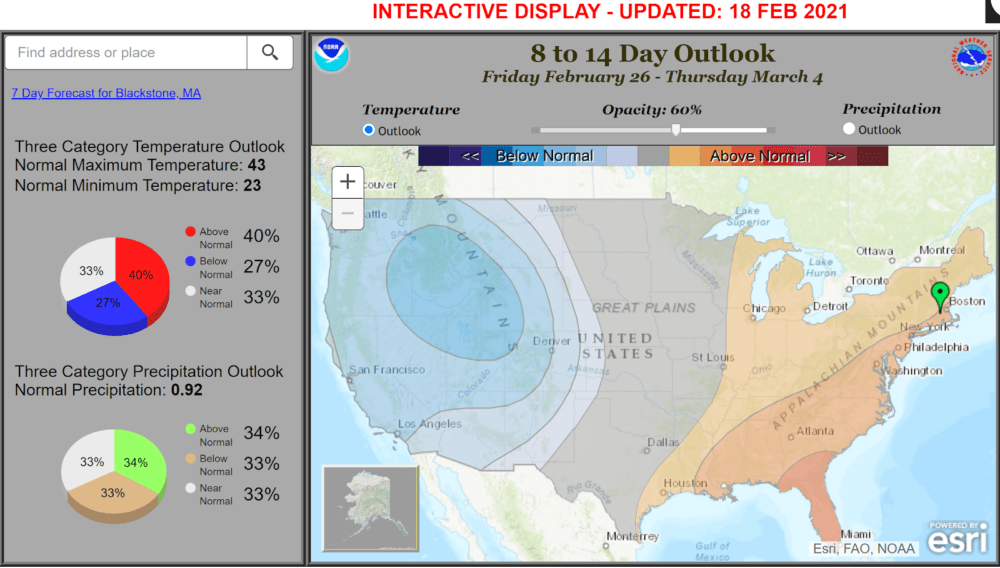 Average to warmer than average temperatures are predicted to begin in March. (Courtesy NOAA)