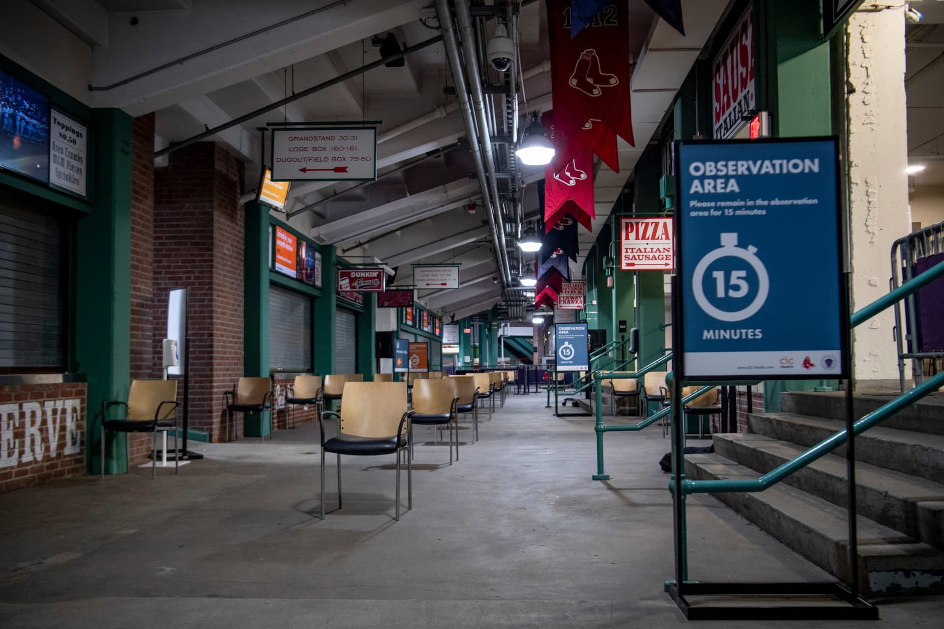 The concourse undergoes preparations to serve as a COVID-19 vaccination site at Fenway Park in Boston on Jan. 27. (Courtesy Maddie Malhotra/Boston Red Sox)