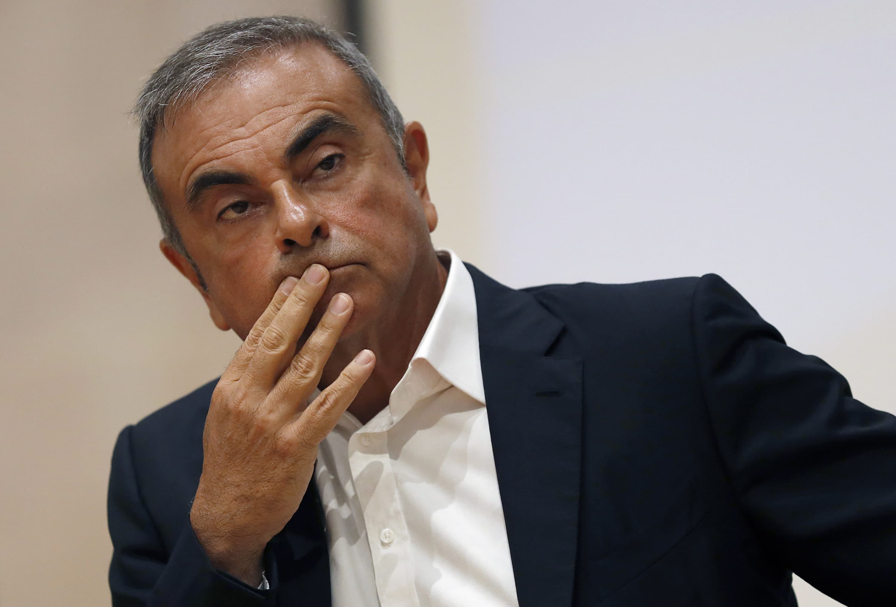 In this Sept. 29, 2020, file photo, former Nissan Motor Co. Chairman Carlos Ghosn holds a press conference at the Maronite Christian Holy Spirit University of Kaslik. (Hussein Malla/AP File)