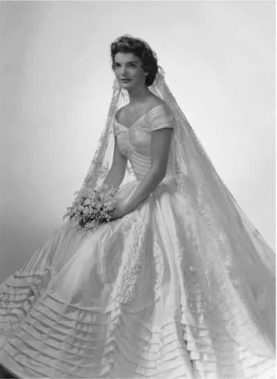 Photo of Jacqueline Kennedy in her wedding gown, December 1966 issue of Ebony Magazine. Designed by Anne Cole Lowe. (Courtesy of EDGE)