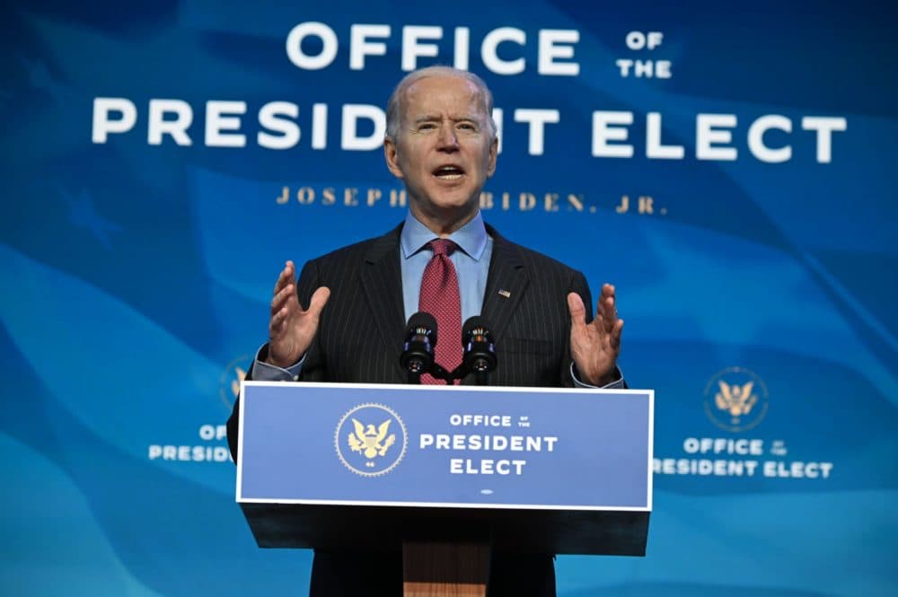 President Biden speaks at The Queen theater in Wilmington, Delaware on Jan. 8, 2021. (Jim Watson/AFP via Getty Images)