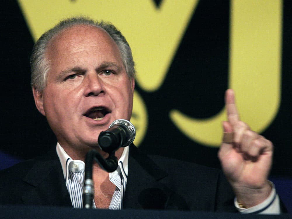 Radio talk show host and conservative commentator Rush Limbaugh speaks at &quot;An Evenining With Rush Limbaugh&quot; event May 3, 2007 in Novi, Michigan. Limbaugh died on February 17, 2021. (Bill Pugliano/Getty Images)
