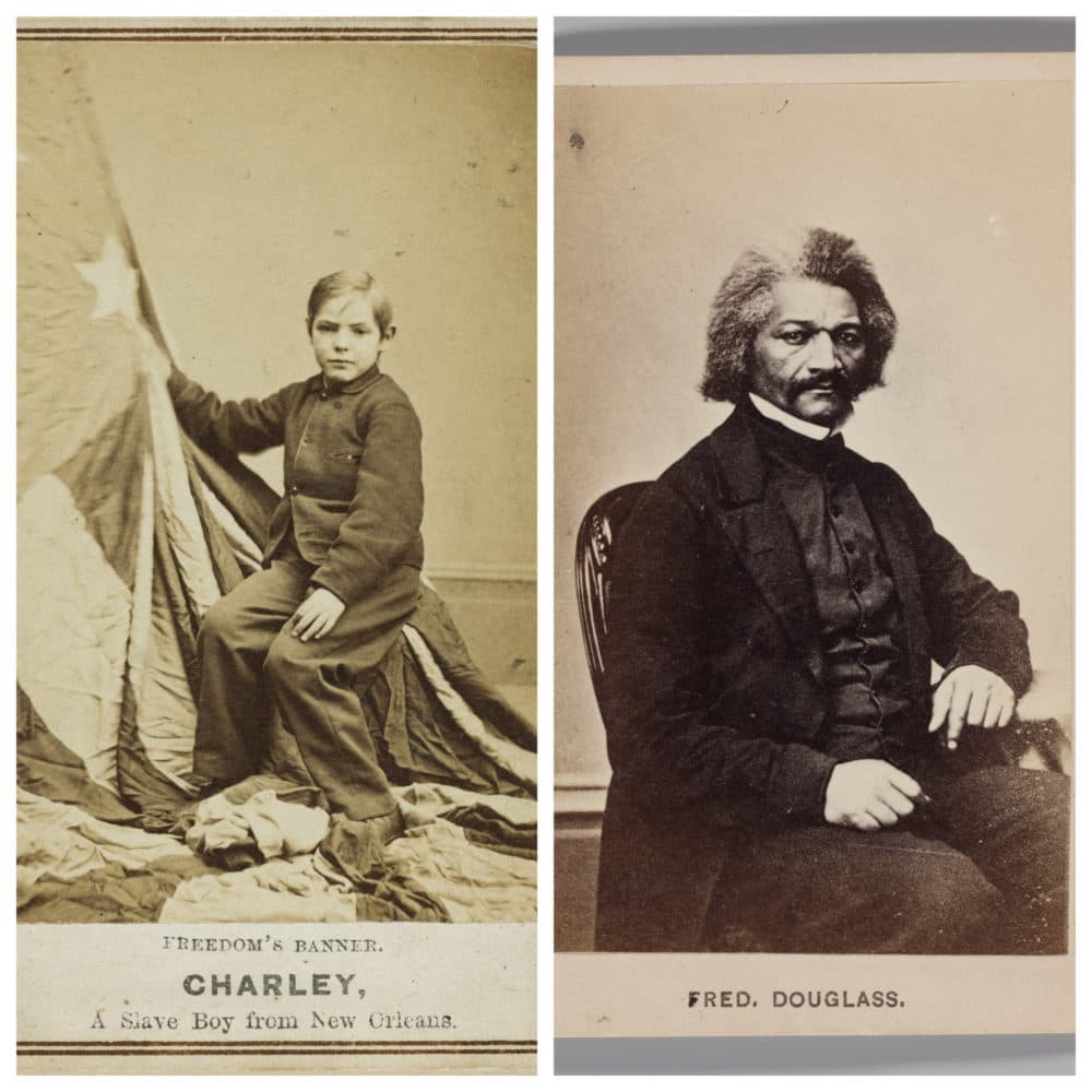 The talk will focus on two 19th century visiting cards, &quot;Freedom’s Banner. Charley, A Slave Boy from New Orleans,&quot; by photographer Charles Paxson and one featuring Frederick Douglass by an unknown artist. (Courtesy Harvard Art Museums.)