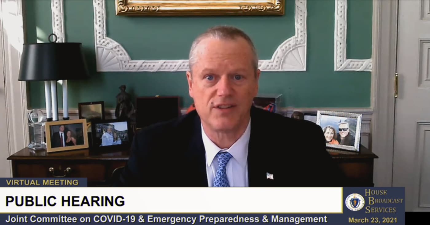 Gov. Charlie Baker during his second appearance before the oversight committee. (SHNS)