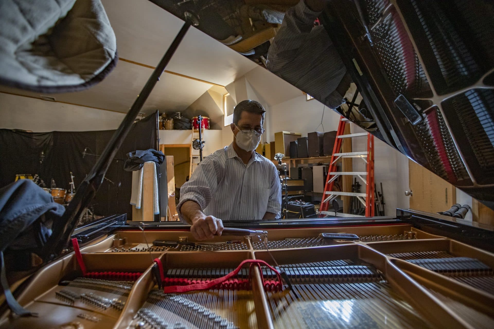 Fred Mudge has tuned pianos everywhere from Fenway Park to local jazz clubs. (Jesse Costa/WBUR)