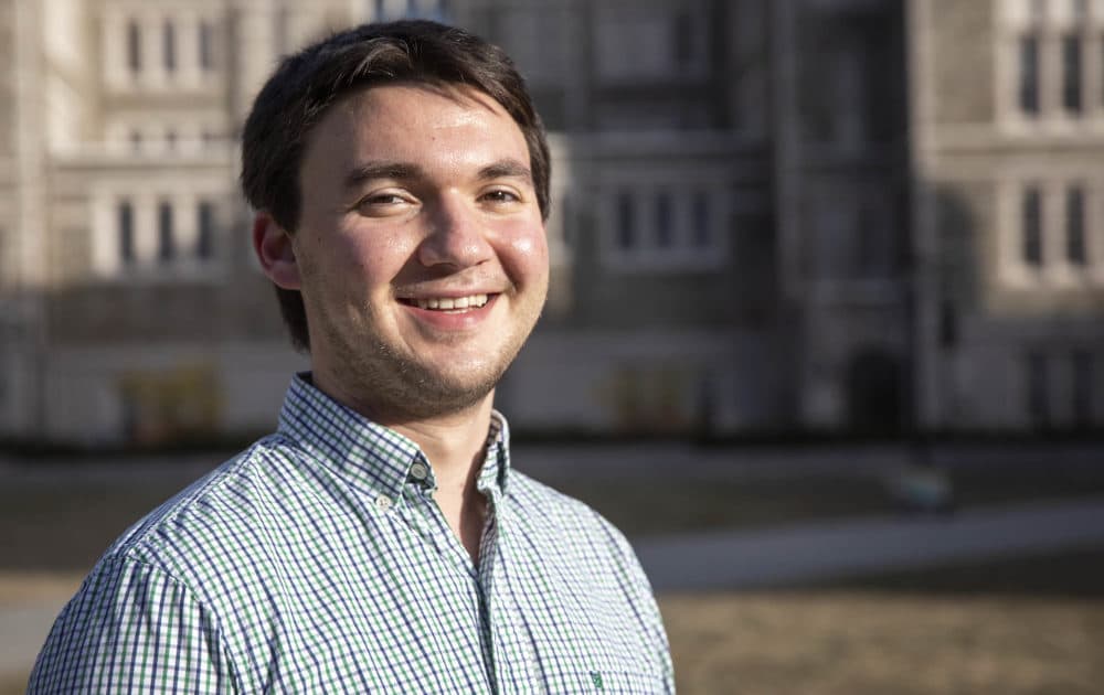 Kyle Rosenthal, a student organizer behind the push for Boston College to divest from fossil fuels. (Robin Lubbock/WBUR)