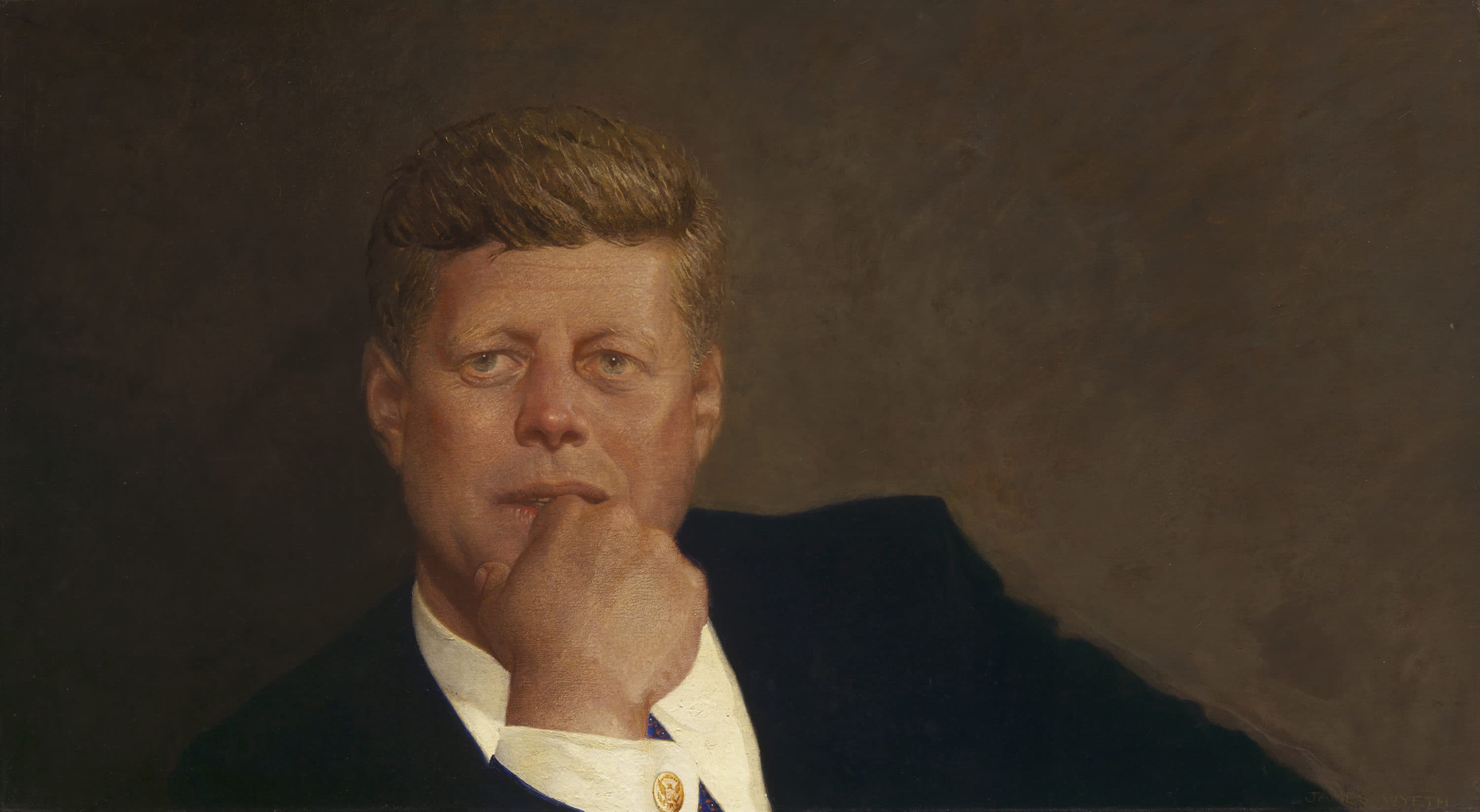 Jamie Wyeth completed &quot;Portrait of John F. Kennedy&quot; in 1967. On loan from the MFA, it now hangs in President Biden's private White House study. (Courtesy Museum of Fine Arts, Boston)