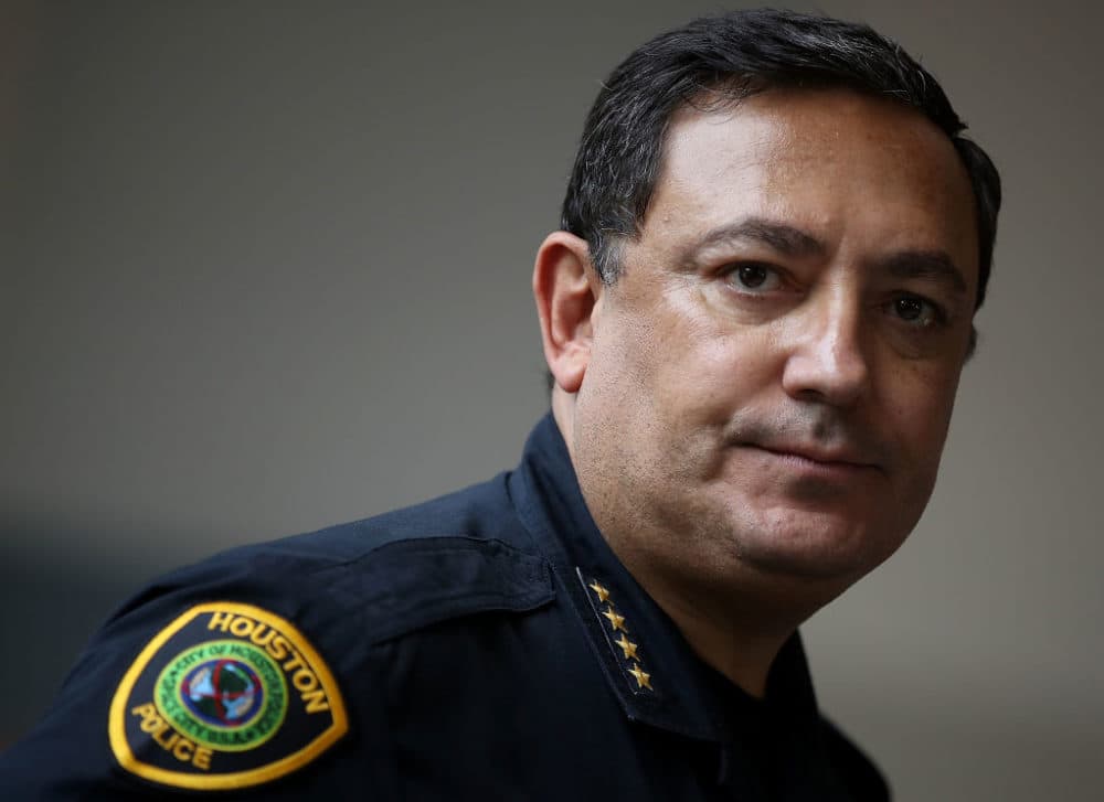 Houston police chief Art Acevedo looks on during a press conference following a tour of the NRG Center evacuation center on Sept. 4, 2017, in Houston, Texas. (Justin Sullivan/Getty Images)