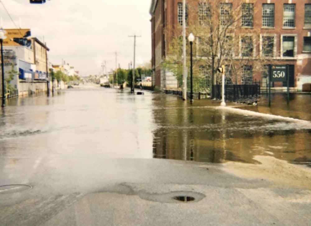 The Spicket River flows over Broadway in Lawrence during the 2006 Mother's Day floods. (Courtesy Tennis Lilly)