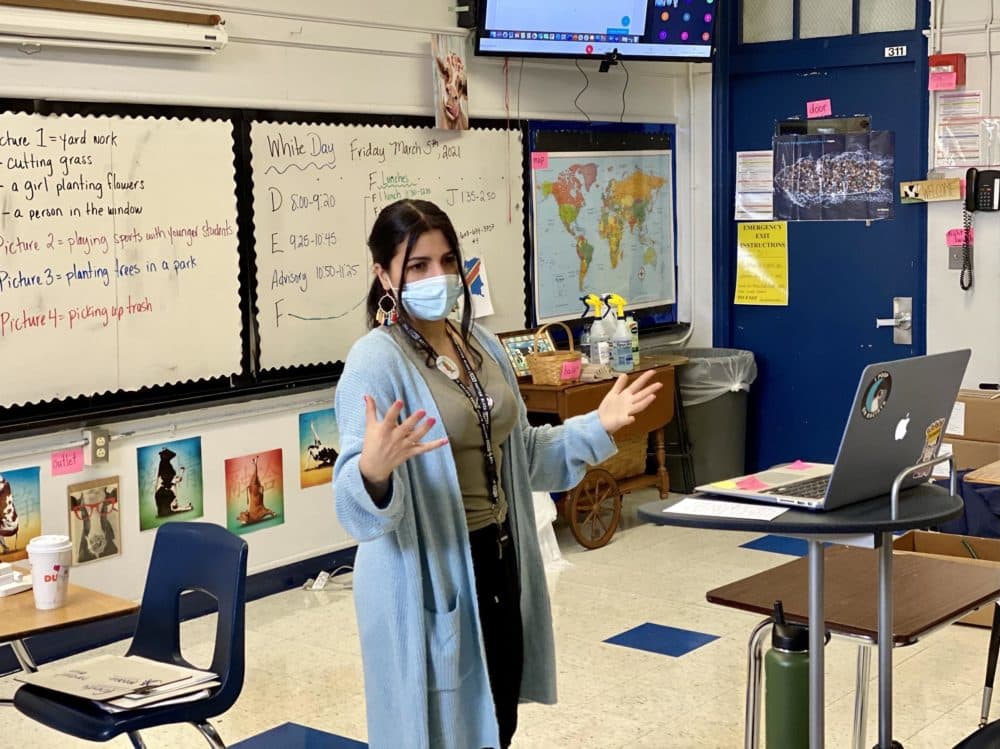 Angeline Gillispie is a student teacher in the ELL program at Manchester West High School (Sarah Gibson/NHPR)