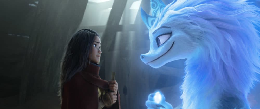 Raya seeks the help of the legendary dragon, Sisu. Seeing what’s become of Kumandra, Sisu commits to helping Raya fulfill her mission in reuniting the lands. (© 2021 Disney. All Rights Reserved.)