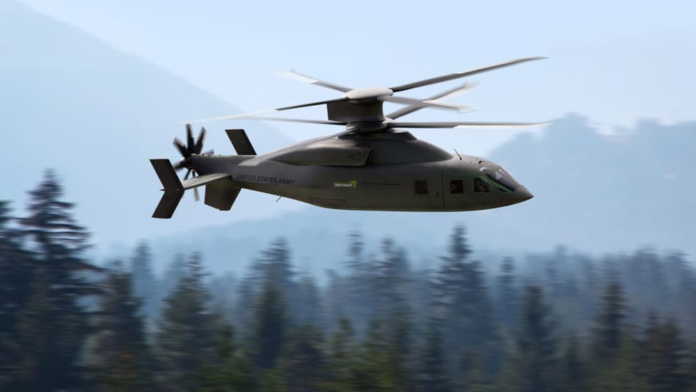 With its rigid coaxial rotor system and pusher propeller, DEFIANT X will provide the U.S. Army with increased speed, maneuverability and survivability. (Courtesy of Sikorsky and Boeing) 