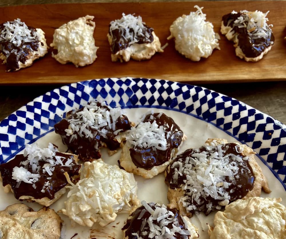 Coconut Macaroons Dipped In Chocolate With Toasted Coconut. (Kathy Gunst/Here &amp; Now)
