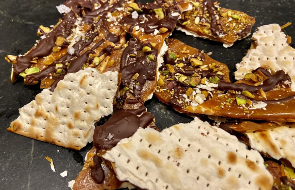 Matzah Brittle With Pistachios, Dark Chocolate And Sea Salt. (Kathy Gunst/Here &amp; Now)