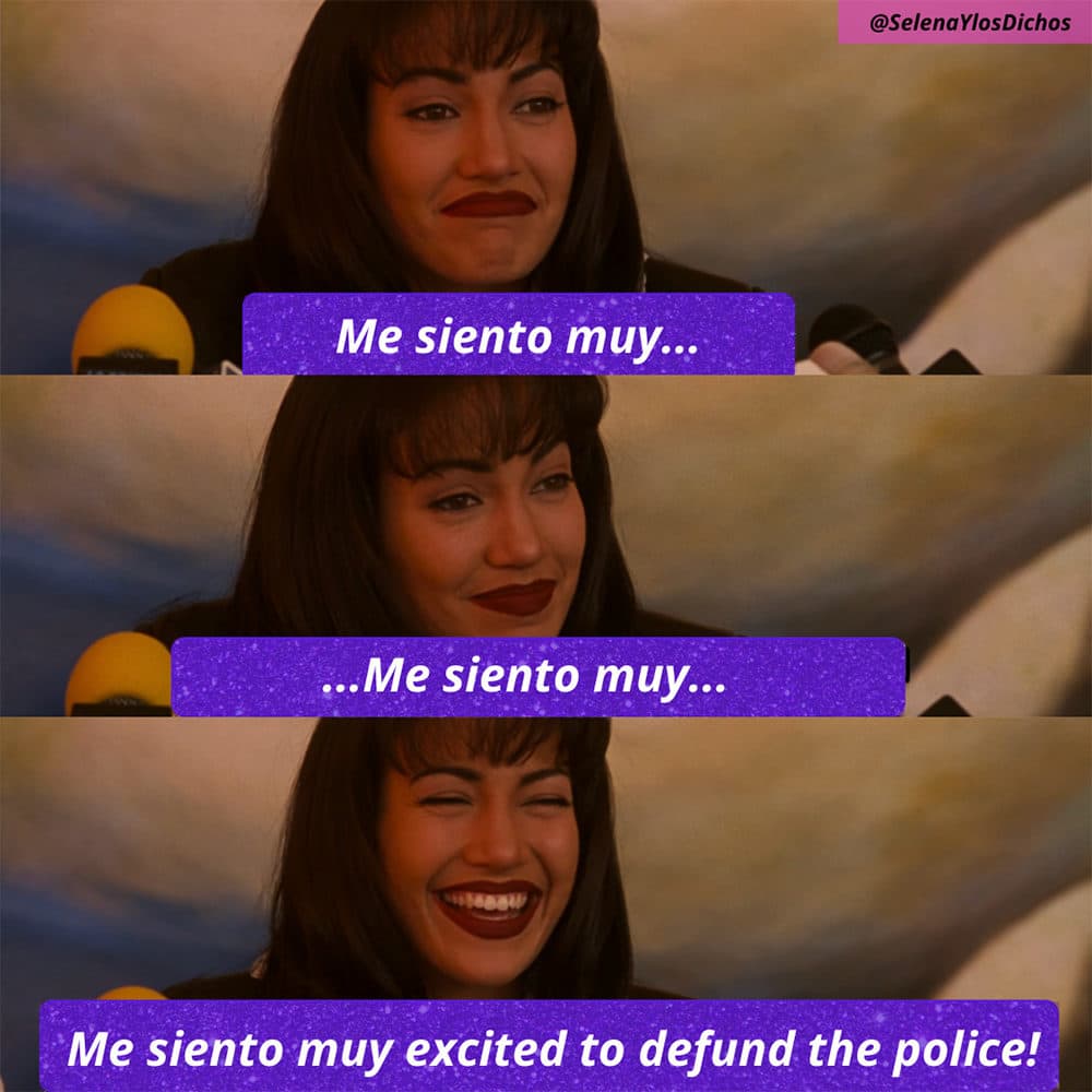 Jennifer Lopez portraying Selena in the 1997 biopic says she is "muy excited" to defund the police.