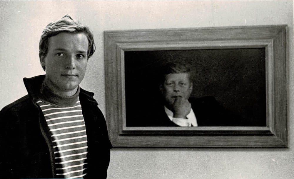 Jamie Wyeth stands beside his portrait of John F. Kennedy after its completion in 1967. (Courtesy Jamie Wyeth/Photo Leo Chabot)