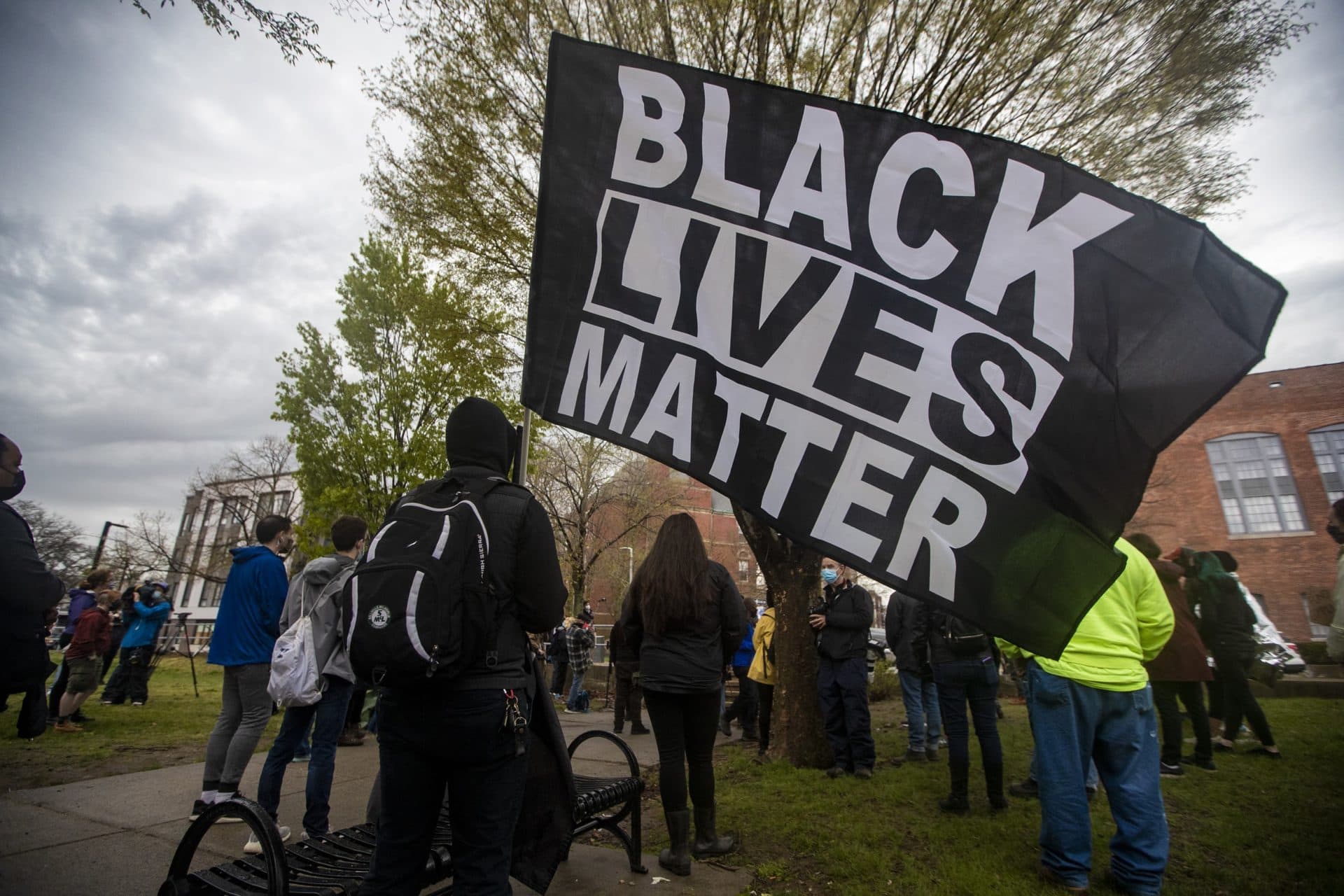 About one hundred protesters gathered for the Violence for Boston rally and march in Nubian Sq. (Jesse Costa/WBUR)