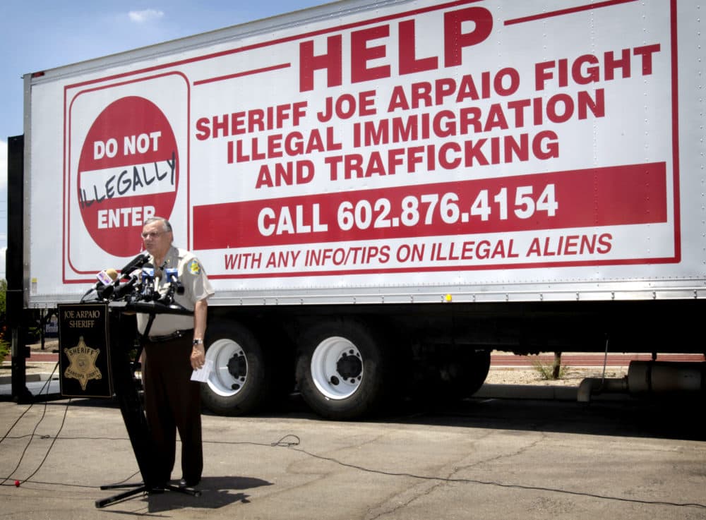 Then-Maricopa County Sheriff Joe Arpaio gives a news conference in Phoenix on July 29, 2010. (Matt York/AP)