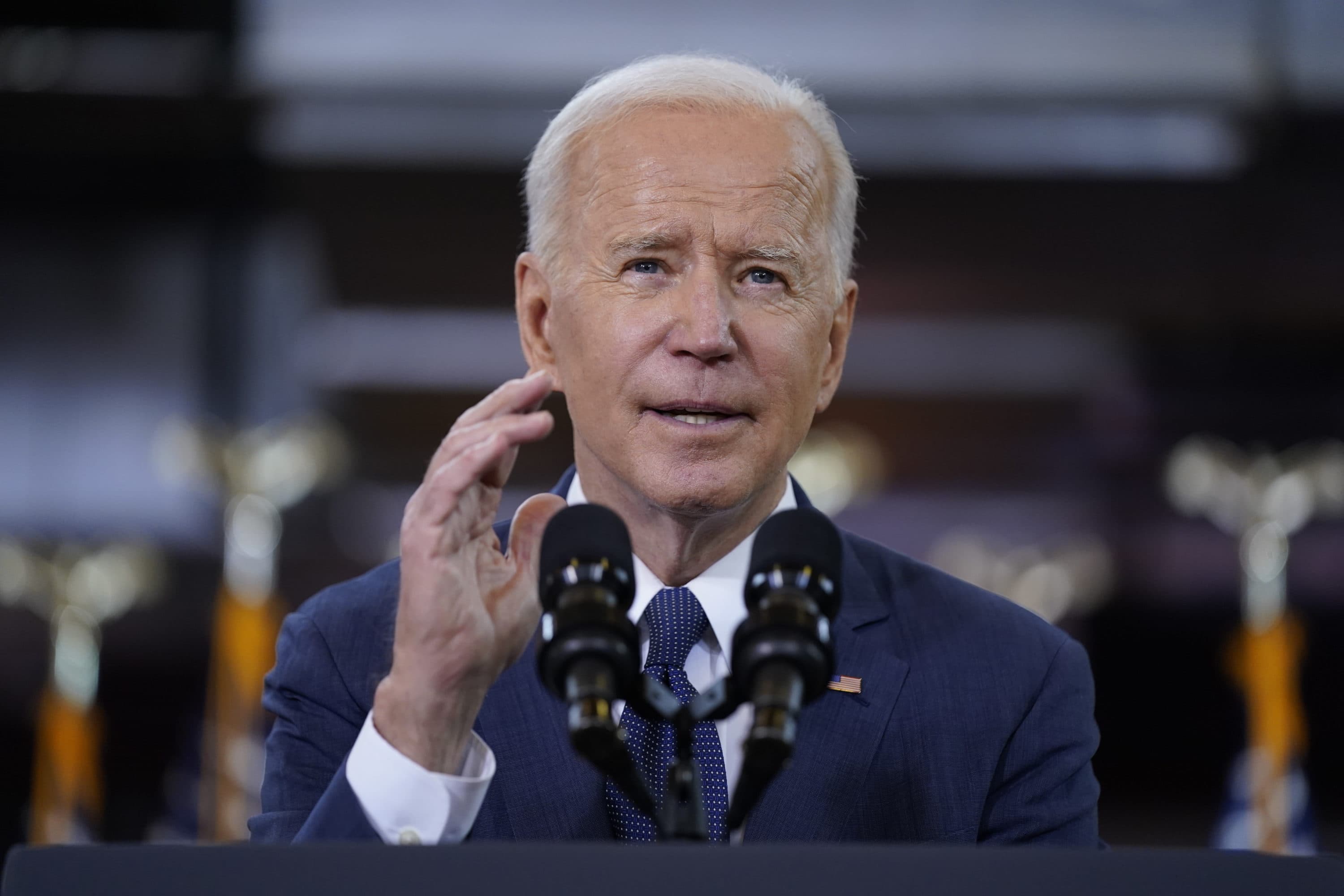 President Joe Biden delivers a speech on infrastructure spending at Carpenters Pittsburgh Training Center in Pittsburgh on March 31, 2021. (Evan Vucci/AP)
