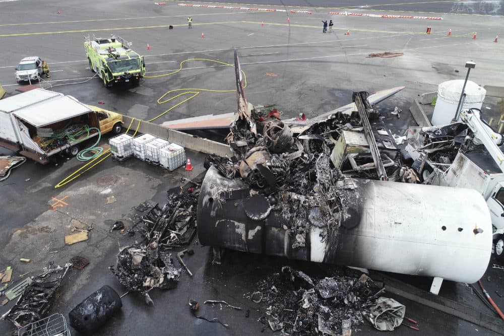Pilot error was the probable cause of the 2019 crash that killed seven people and wounded six others, the National Transportation Safety Board said in a report released April 13, 2021, that also cited inadequate maintenance as a contributing factor. (NTSB via AP, File)