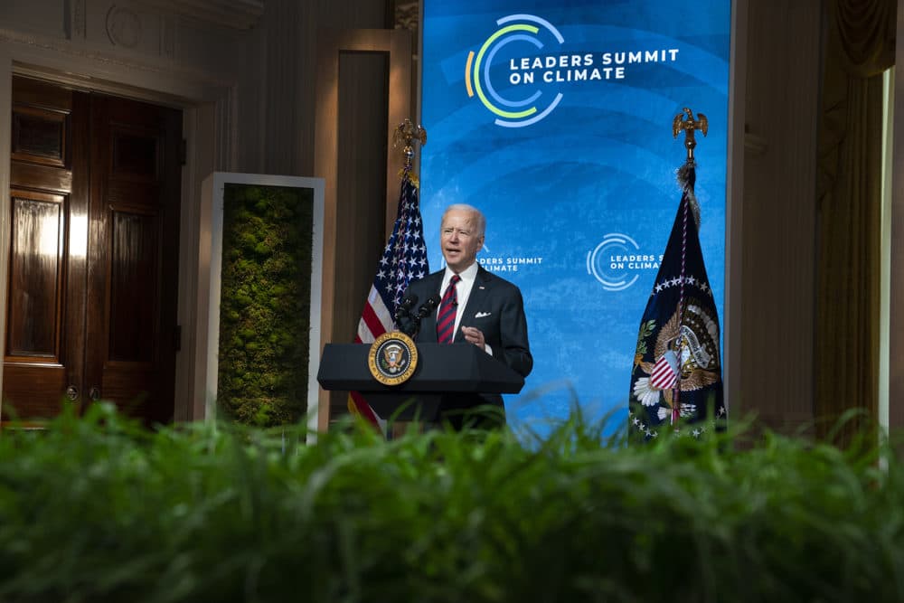 President Biden speaks to the virtual Leaders Summit on Climate, from the East Room of the White House on Thursday, April 22, 2021, in Washington, D.C. (Evan Vucci/AP)