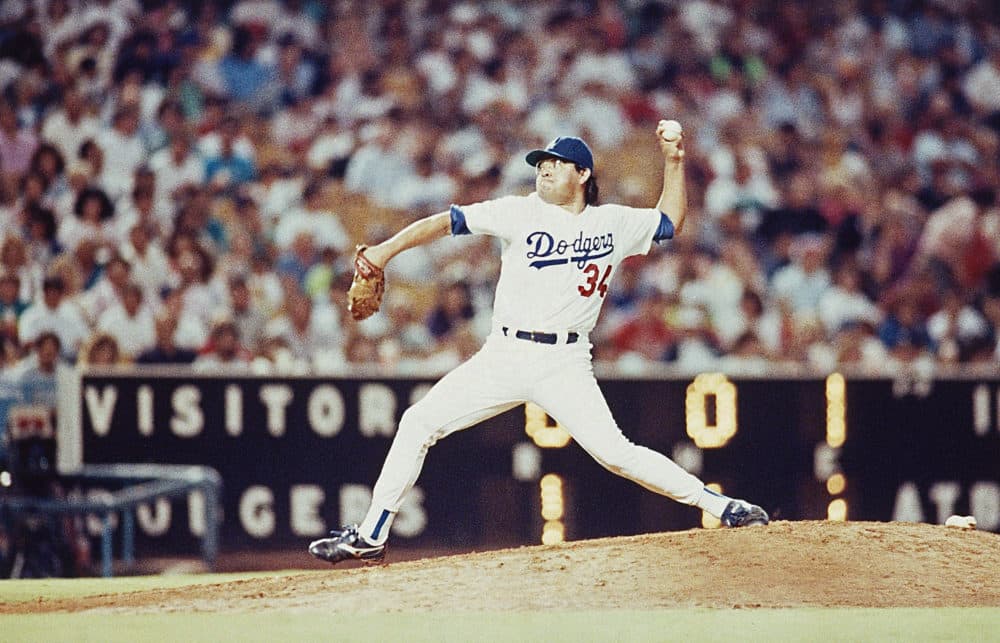 Los Angeles Dodgers pitcher Fernando Valenzuela throws a pitch on his way to a no-hitter against the St. Louis Cardinals at Dodger Stadium on Friday, June 29, 1990 in Los Angeles. The Dodgers won the game 6-0 as Valenzuela pitched the first no-hitter of his career. (Sam Jones/AP)