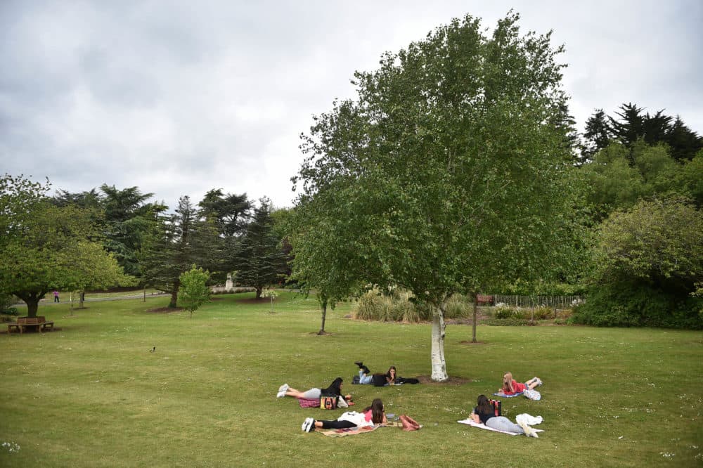 A socially distant group of friends. (Charles McQuillan/Getty Images)