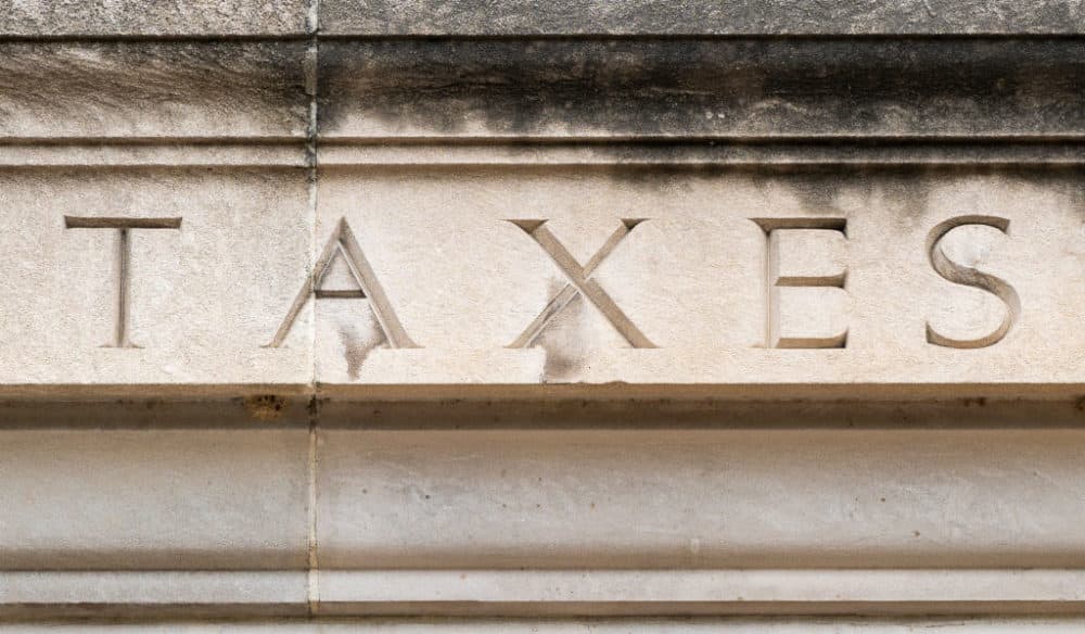 The word &quot;TAXES&quot;  is seen on the facade of the Internal Revenue Service building in Washington on Tuesday, July 7, 2020. (Bill Clark/CQ-Roll Call, Inc. via Getty Images)