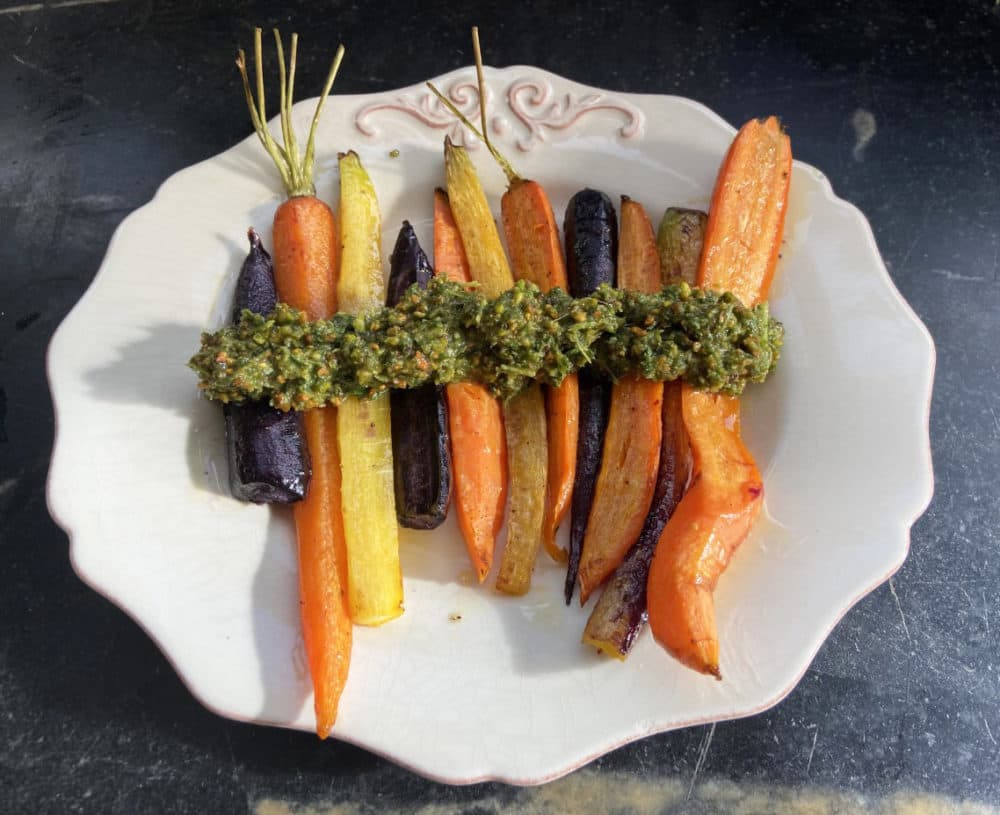 Roasted Carrots With Carrot Top Pesto (Kathy Gunst)