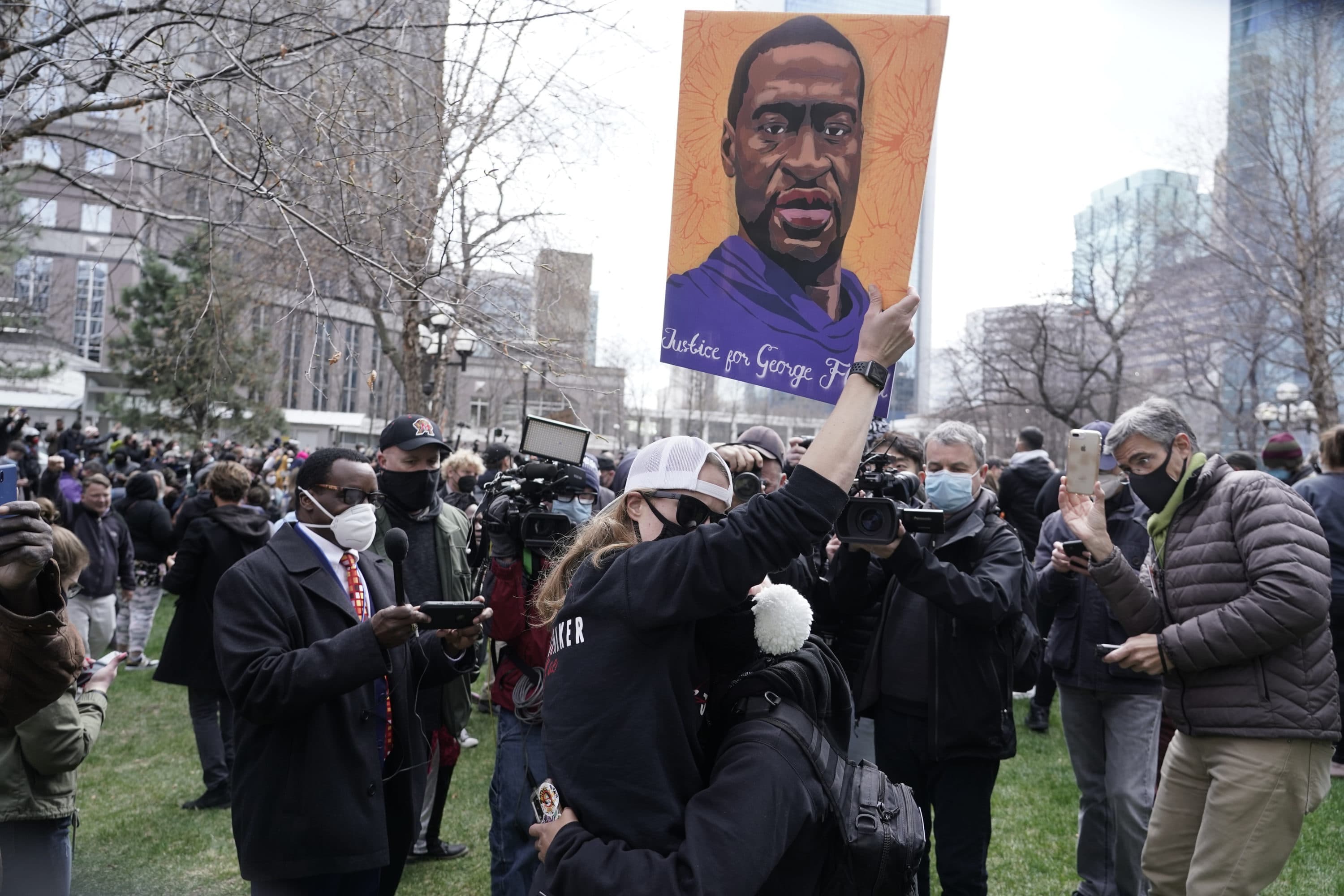People cheer after a guilty verdict was announced at the trial of Derek Chauvin for the 2020 death of George Floyd on Tuesday. (Morry Gash/AP)