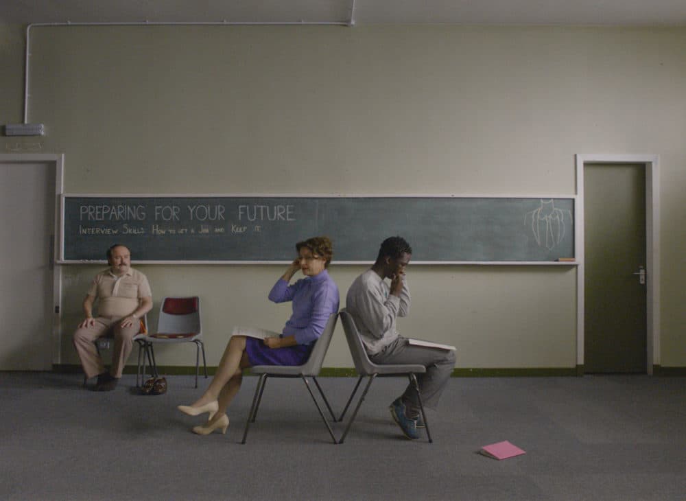 Left to right, Kenneth Collard as Boris, Sidse Babett Knudsen as Helga and Kwabena Ansah as Abedi in &quot;Limbo.&quot; (Courtesy Focus Features)