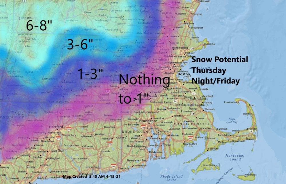 Snow could create power issues for the higher terrain areas Friday. (Dave Epstein for WBUR)