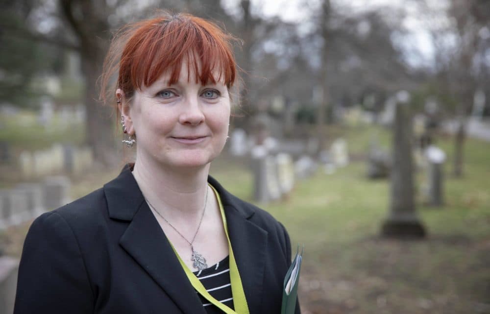 Regina Harrison, Sales Manager at Mount Auburn Cemetery. (Robin Lubbock/WBUR)