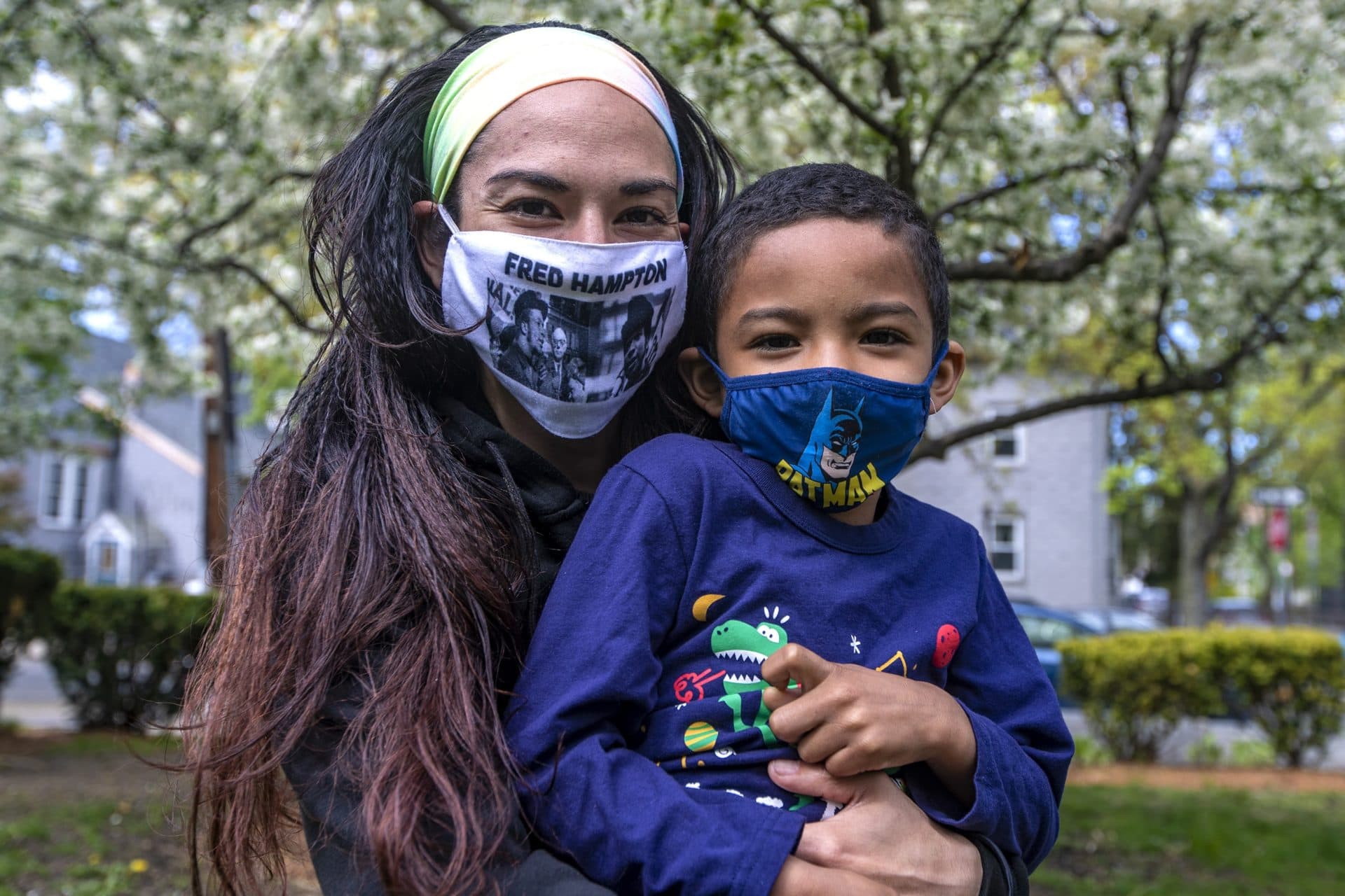 Gloria Cunningham and her son Nicholas in Cambridge. (Jesse Costa/WBUR)