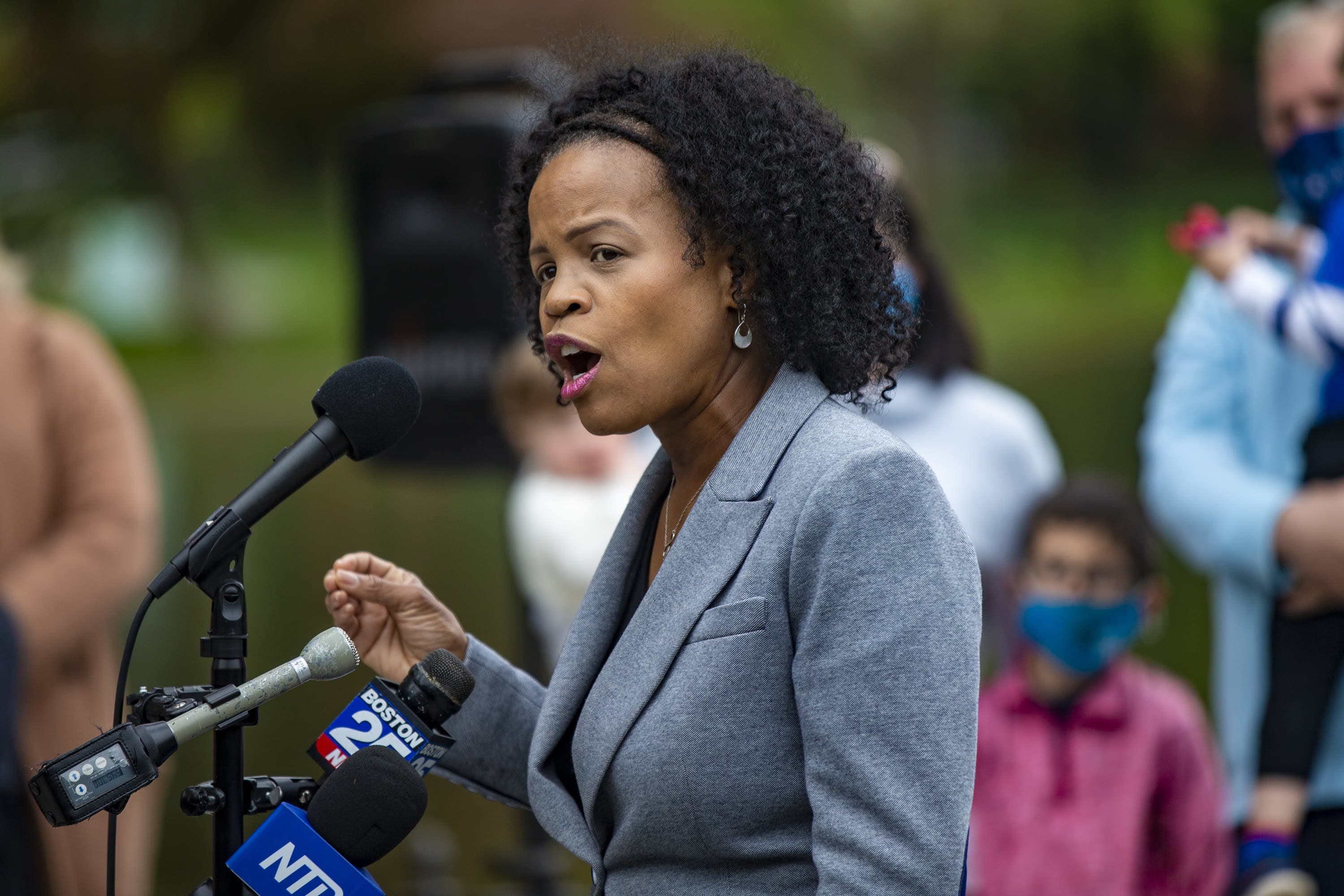 In May, Boston Mayor Kim Janey outraised other candidates competing to become the next mayor of Boston. (Jesse Costa/WBUR)