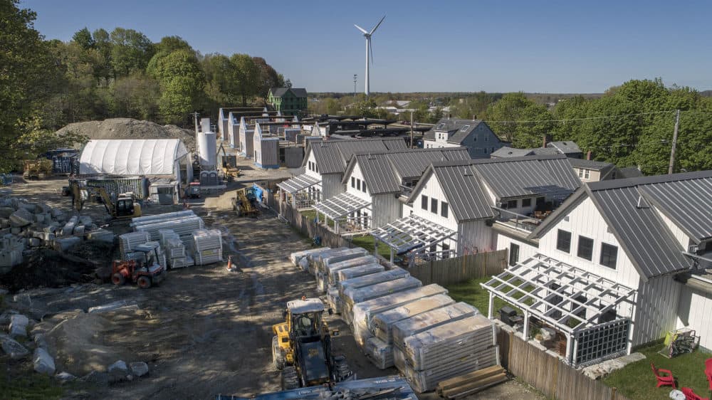 Passive house buildings at the Hillside Center for Sustainable Living in Newburyport, Mass. (Robin Lubbock/WBUR)