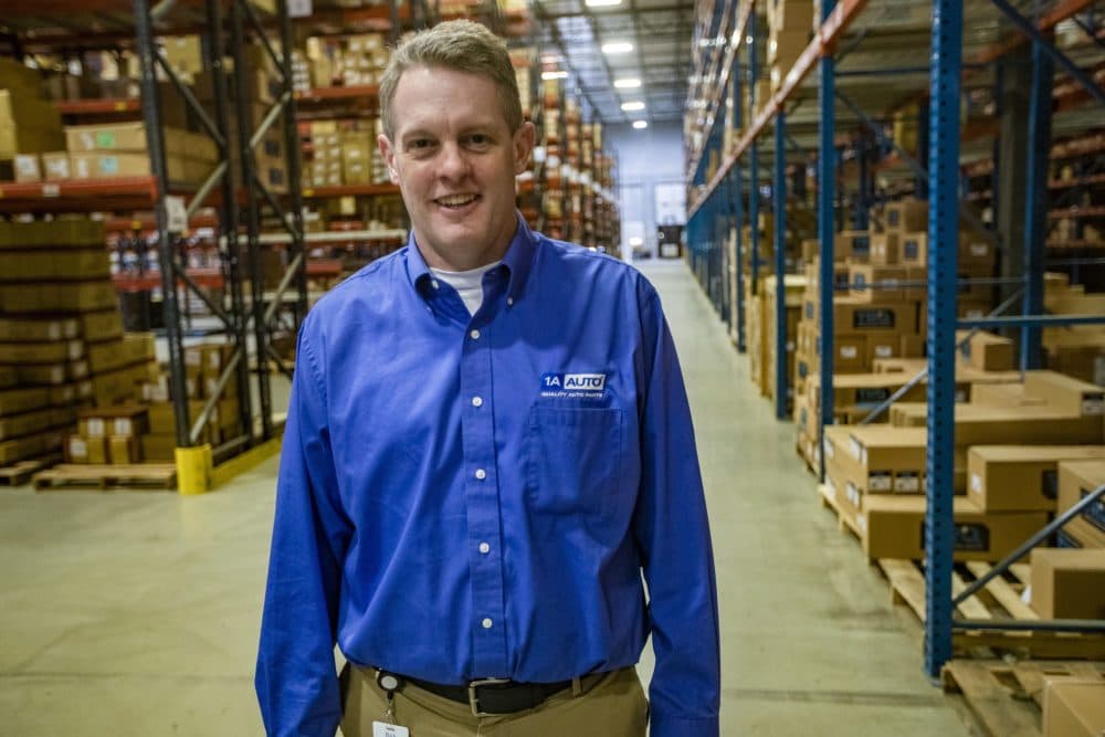 CEO Rick Green in the 1A Auto Parts distribution center in Littleton. (Jesse Costa/WBUR)