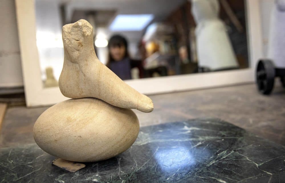 &quot;Still Walking&quot; by sculptor Nora Valdez in her studio at Humphreys Street Studios in Dorchester, Mass. (Robin Lubbock/WBUR)