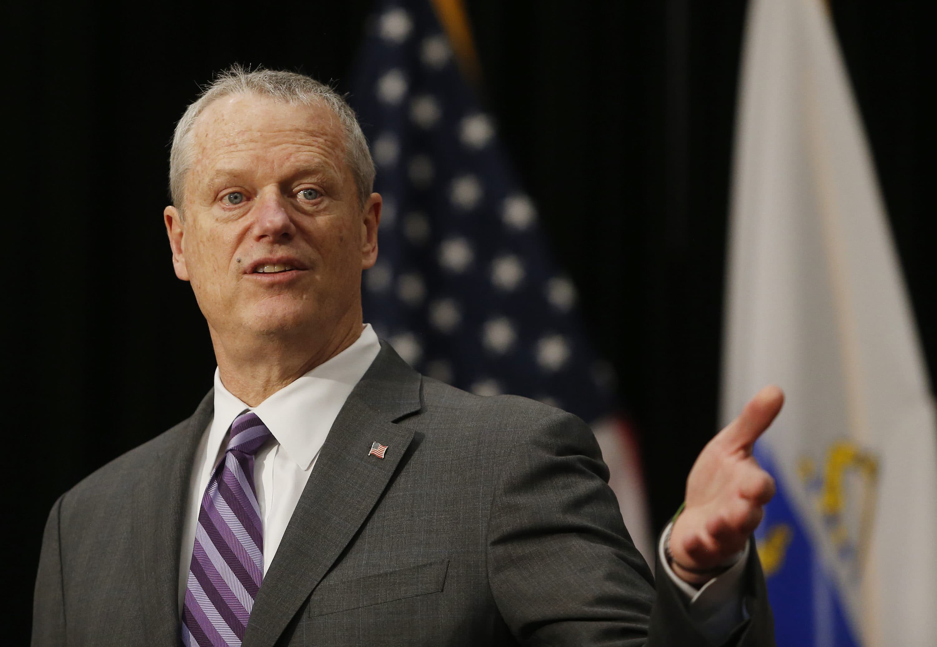 Gov. Charlie Baker during a press conference at the State House in Boston on April 26, 2021. (Jessica Rinaldi/The Boston Globe via Getty Images)