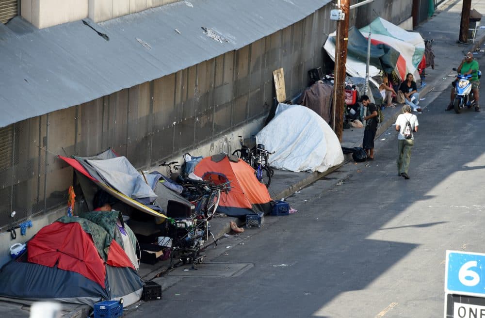 Tents are placed along Skid Row in Los Angles (Robyn Beck/AFP via Getty Images)