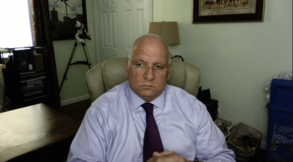 Boston police Commissioner Dennis White attends a virtual hearing in Suffolk Superior Court on Thursday, May 20, 2021. White is fighting his firing by Acting Mayor Kim Janey. (Screenshot via Zoom)
