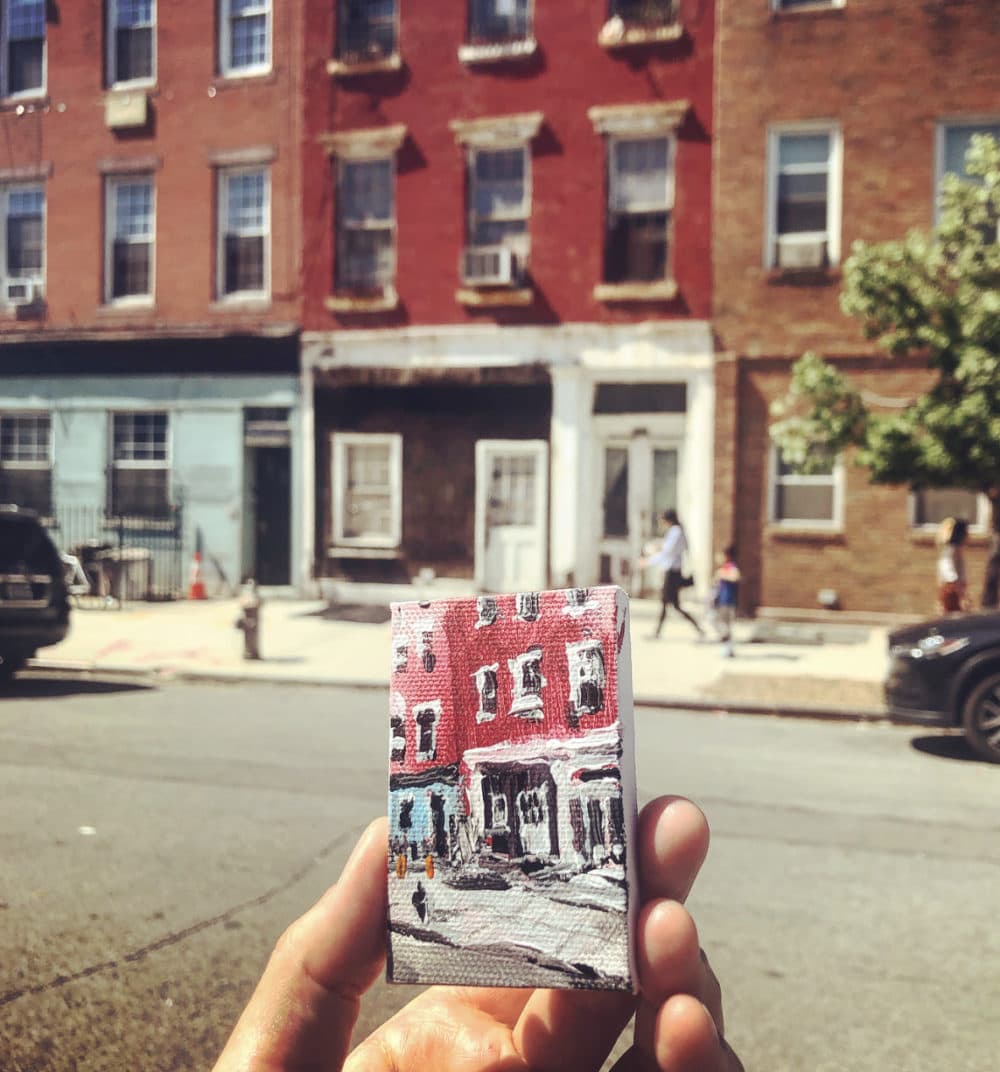 Steve Wasterval posts his tiny painting on Instagram and tags them using #GreenpointBrooklyn. (Courtesy of Steve Wasterval)