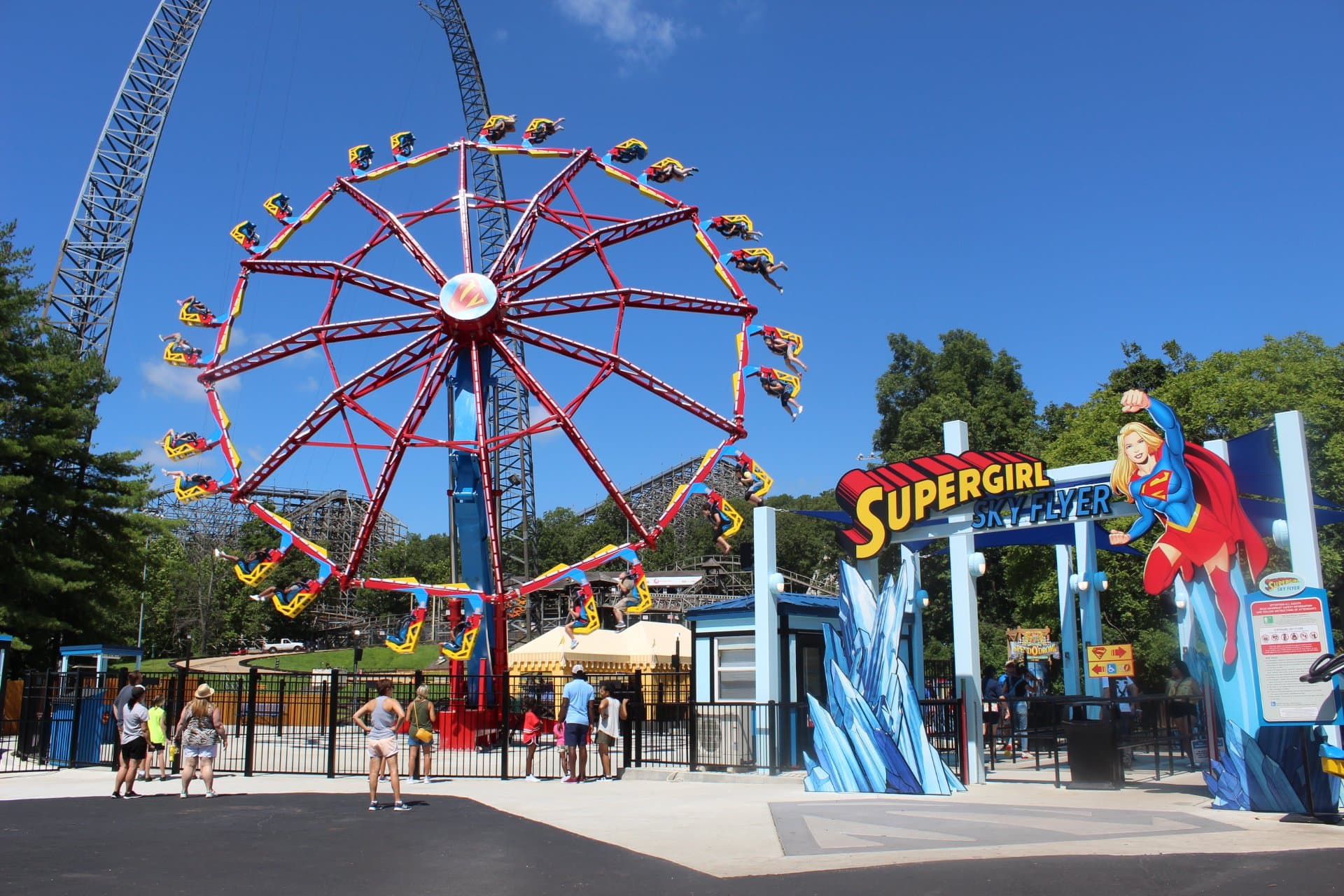 Thrill seekers will ride solo on the new Supergirl Sky Flyer. (Courtesy Six Flags New England)