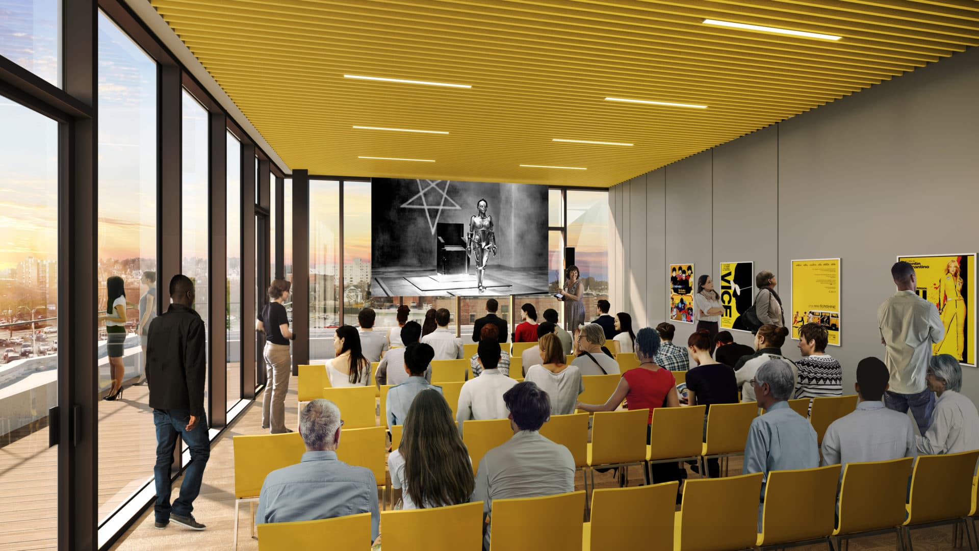 A rendering of a community room at Coolidge Corner Theatre. (Courtesy Höweler + Yoon Architecture, LLP)