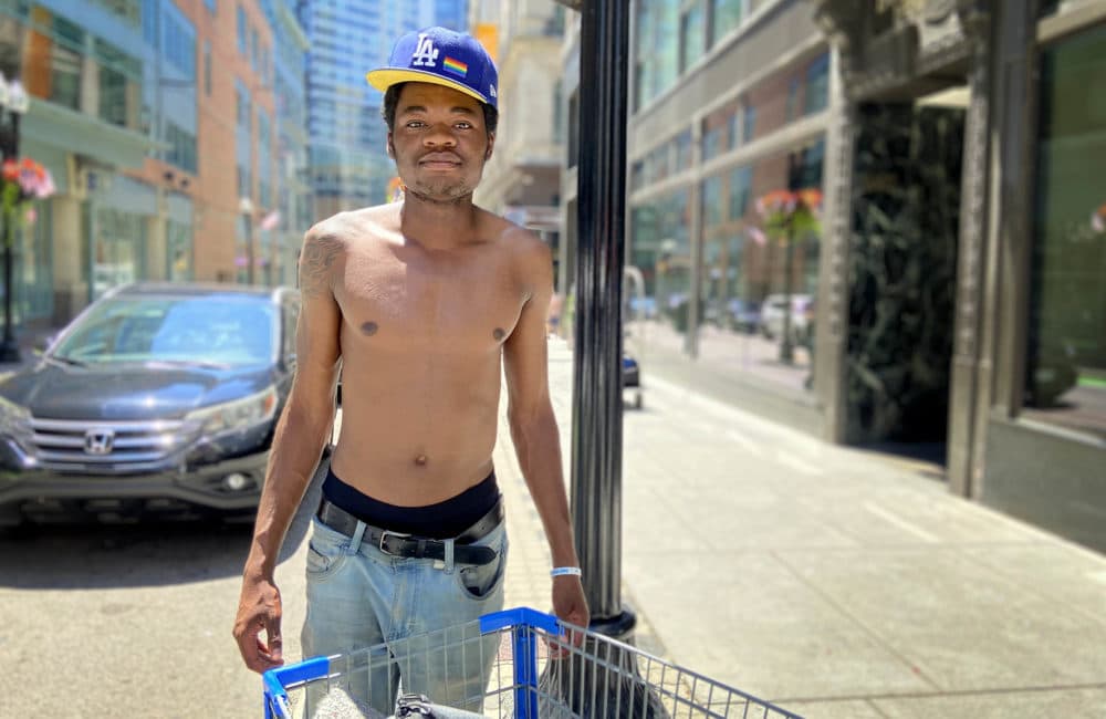 Jeremiah, who is unhoused, heads to South Station in Boston to cool off. (Quincy Walters/WBUR)
