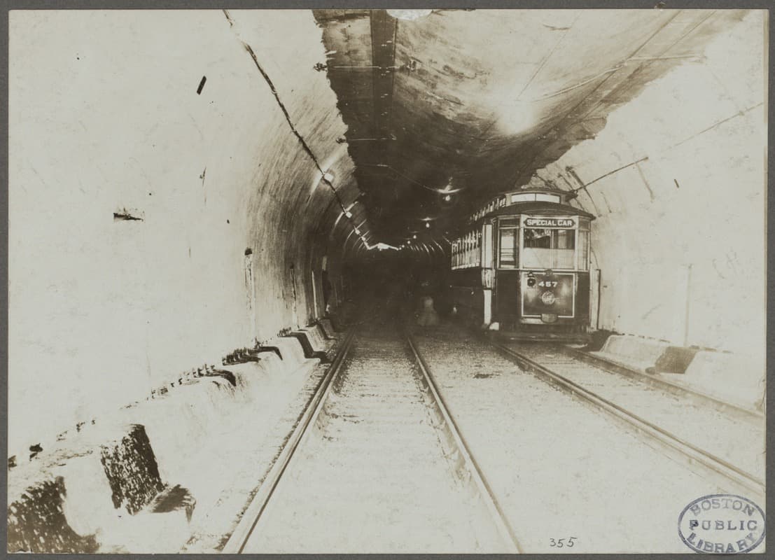 Deepest portion of East Boston Tunnel, 90 feet beneath mean high water, in 1903. (Courtesy Boston Pictorial Archive, Boston Public Library)